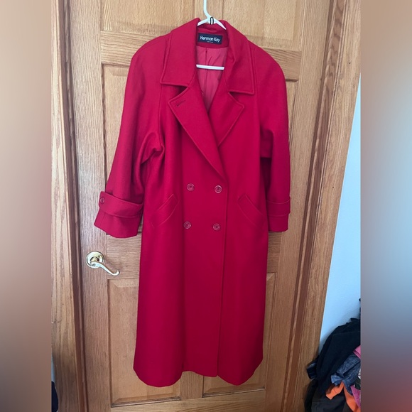 Herman Kay vintage cherry red wool long coat - Picture 1 of 7